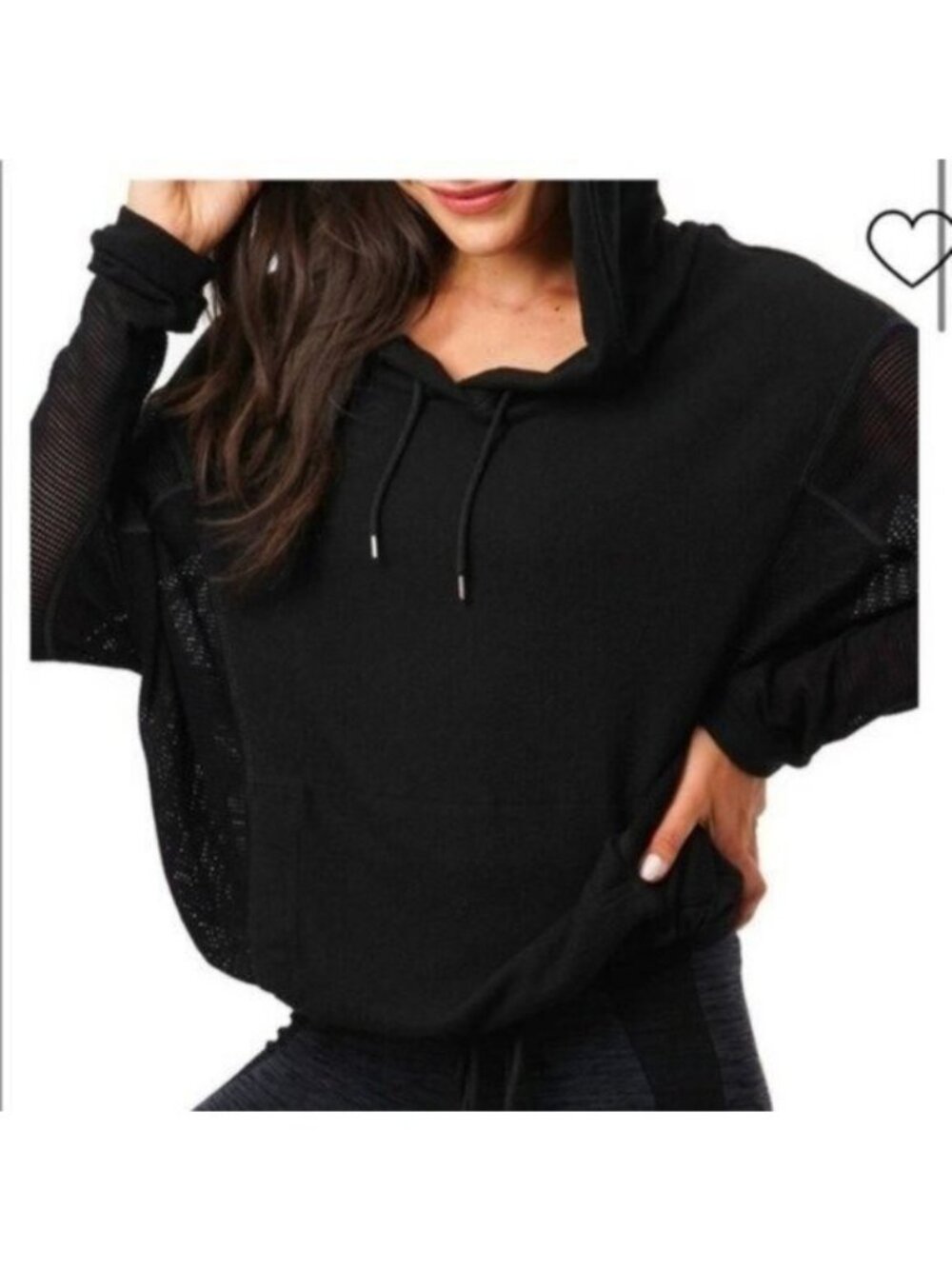 Nux Cowl Neck Mesh Netting Pullover Athleisure Sweater Top Black
